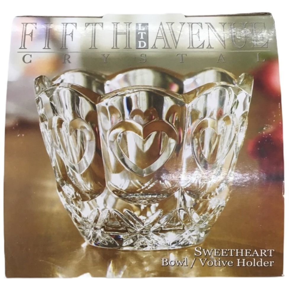 Fifth Avenue 4” Crystal Clear Sweetheart Cut Votive Candle Bowl Holder NEW